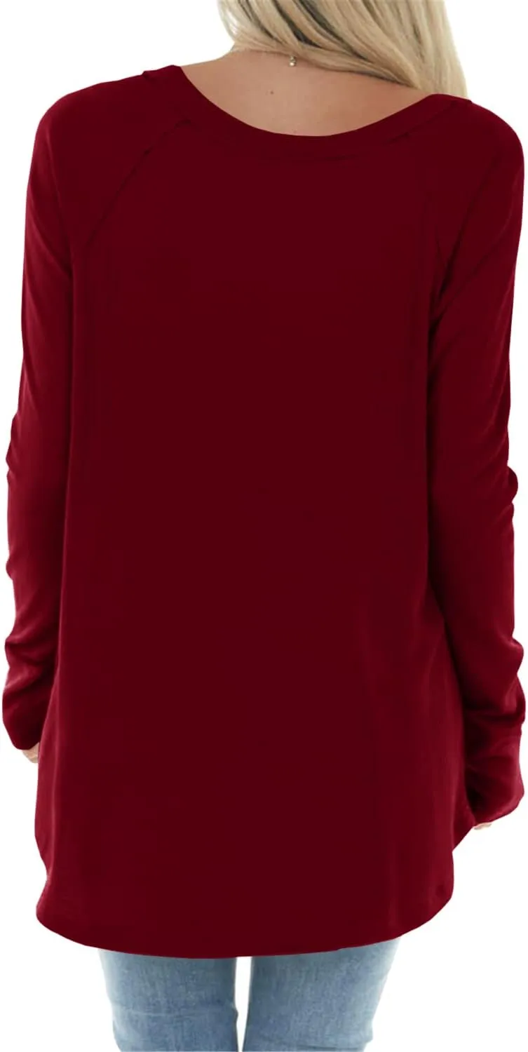 Yiantede Womens Tunic Tops Long Sleeve Round Neck Soft Loose Long Blouse Shirts Side Split Casual T Shirt Pink