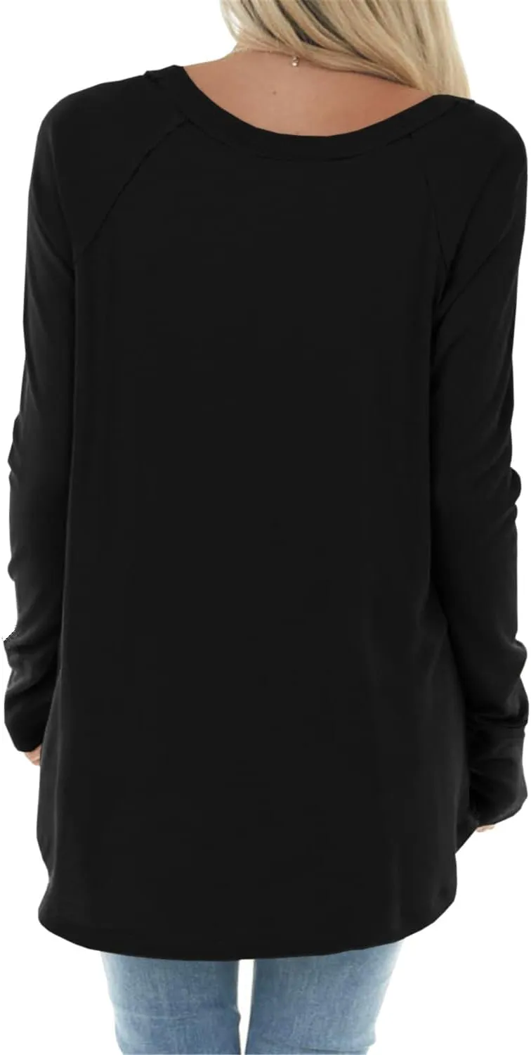 Yiantede Womens Tunic Tops Long Sleeve Round Neck Soft Loose Long Blouse Shirts Side Split Casual T Shirt Pink