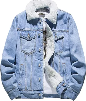 Ymosrh Mens Jackets Men's Winter Lined Denim Jacket Windbreaker Trucker Wool Coats