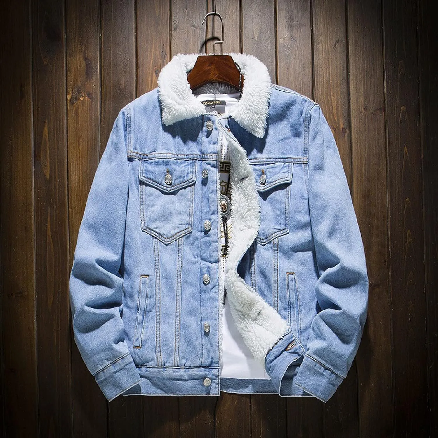 Ymosrh Mens Jackets Men's Winter Lined Denim Jacket Windbreaker Trucker Wool Coats