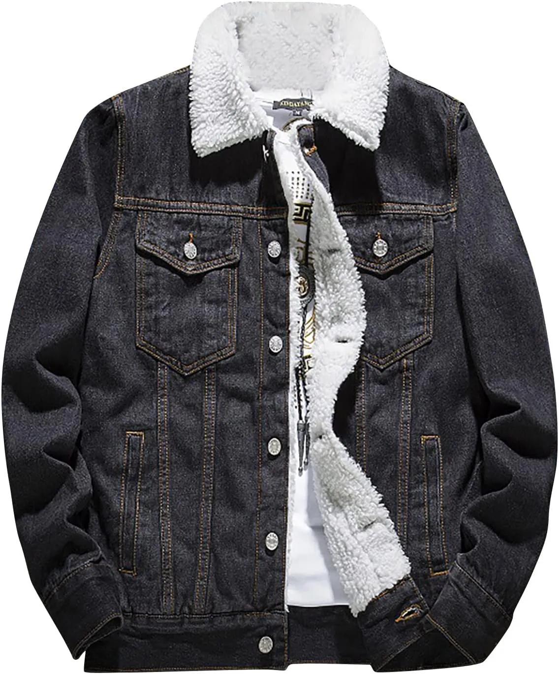Ymosrh Mens Jackets Men's Winter Lined Denim Jacket Windbreaker Trucker Wool Coats