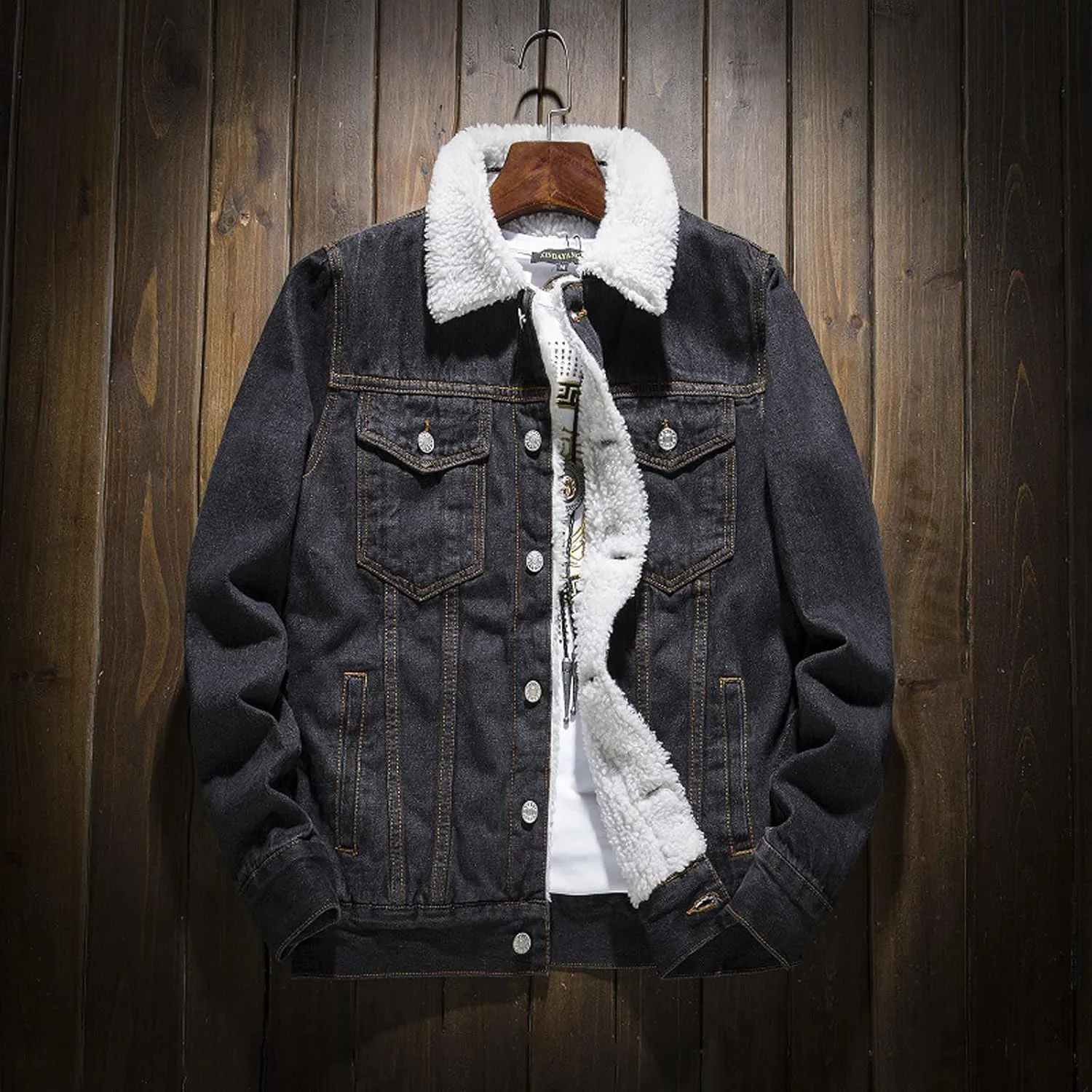 Ymosrh Mens Jackets Men's Winter Lined Denim Jacket Windbreaker Trucker Wool Coats
