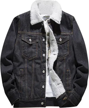 Ymosrh Mens Jackets Men's Winter Lined Denim Jacket Windbreaker Trucker Wool Coats
