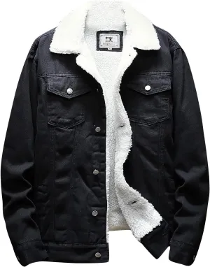 Ymosrh Mens Jackets Men's Winter Lined Denim Jacket Windbreaker Trucker Wool Coats