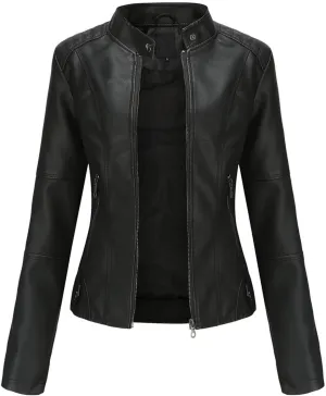 YZHM Leather Jacket for Women Plus Size Motorcycle Jackets with Pockets Zip Up Pleather Coats 2023 Fashion Fall Outwear