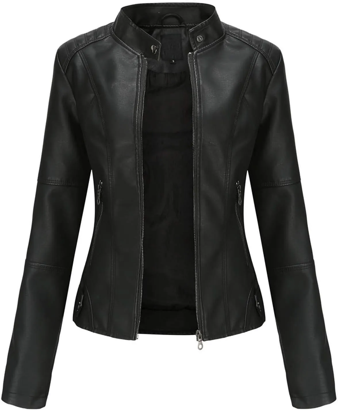 YZHM Leather Jacket for Women Plus Size Motorcycle Jackets with Pockets Zip Up Pleather Coats 2023 Fashion Fall Outwear
