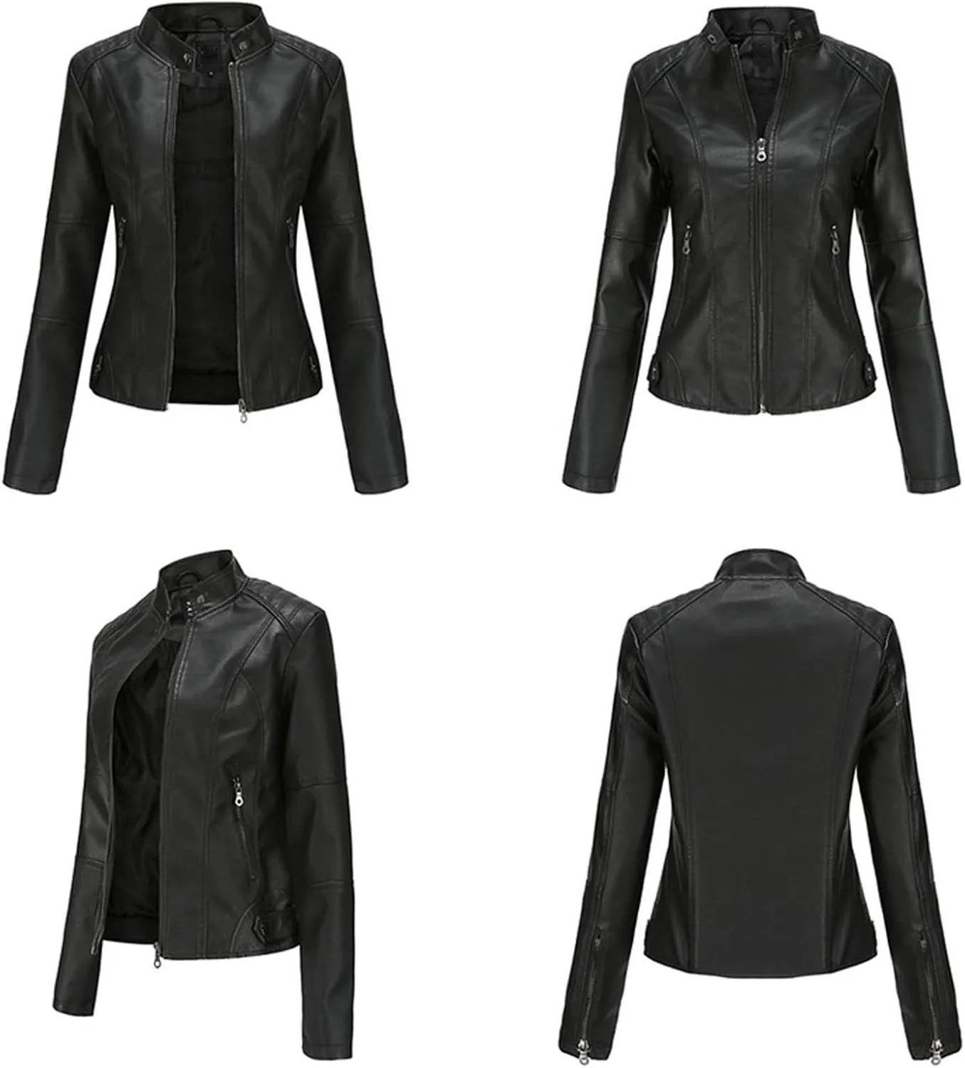 YZHM Leather Jacket for Women Plus Size Motorcycle Jackets with Pockets Zip Up Pleather Coats 2023 Fashion Fall Outwear